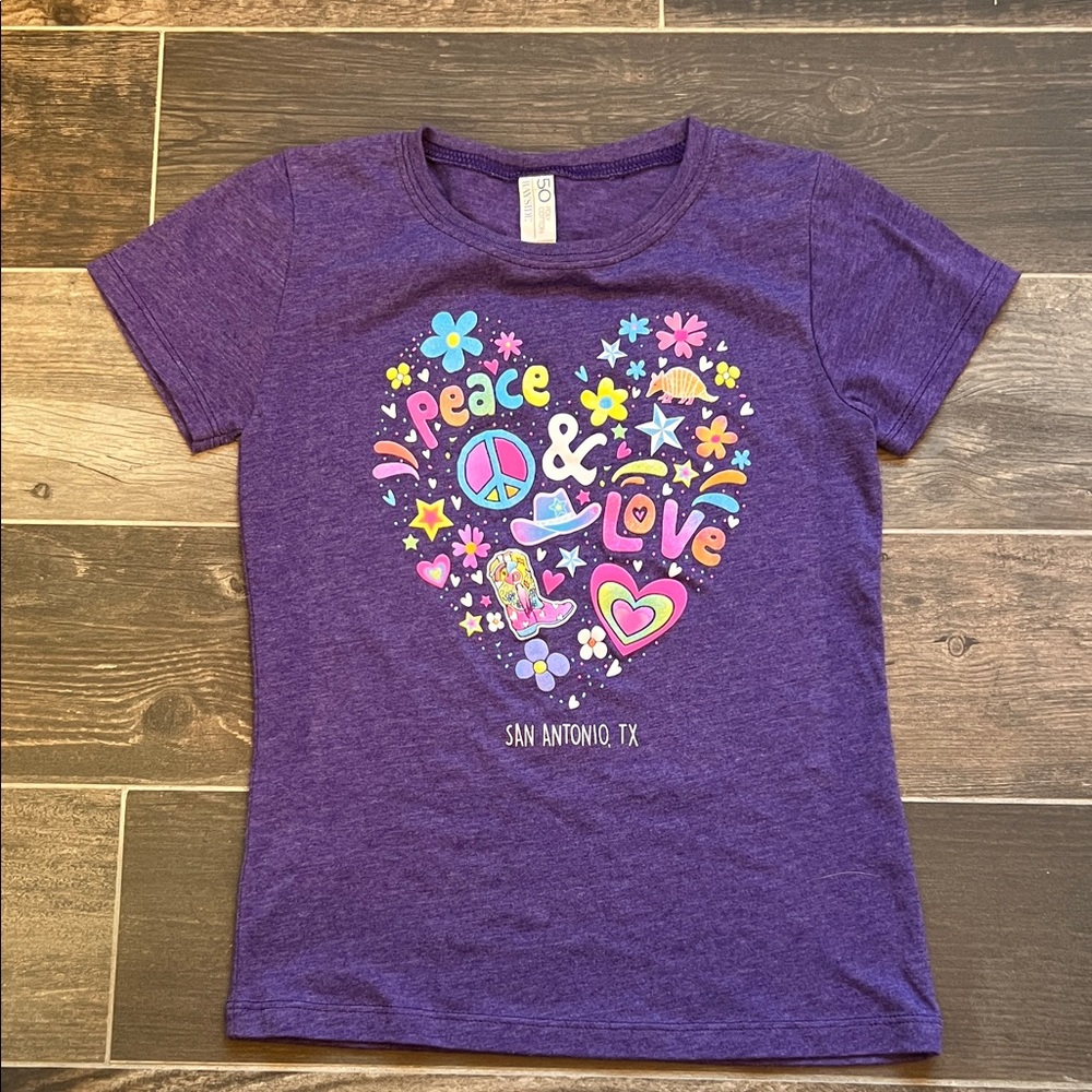 Vibrant Purple Kids Peace & Love Tee